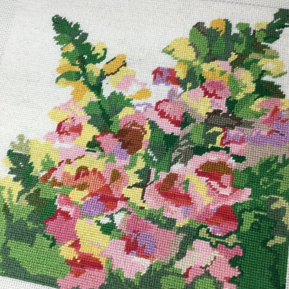 Finished Ready to Frame Needlepoint Too Peas of Mind Snapdragon Hand Painted - Picture 3 of 8
